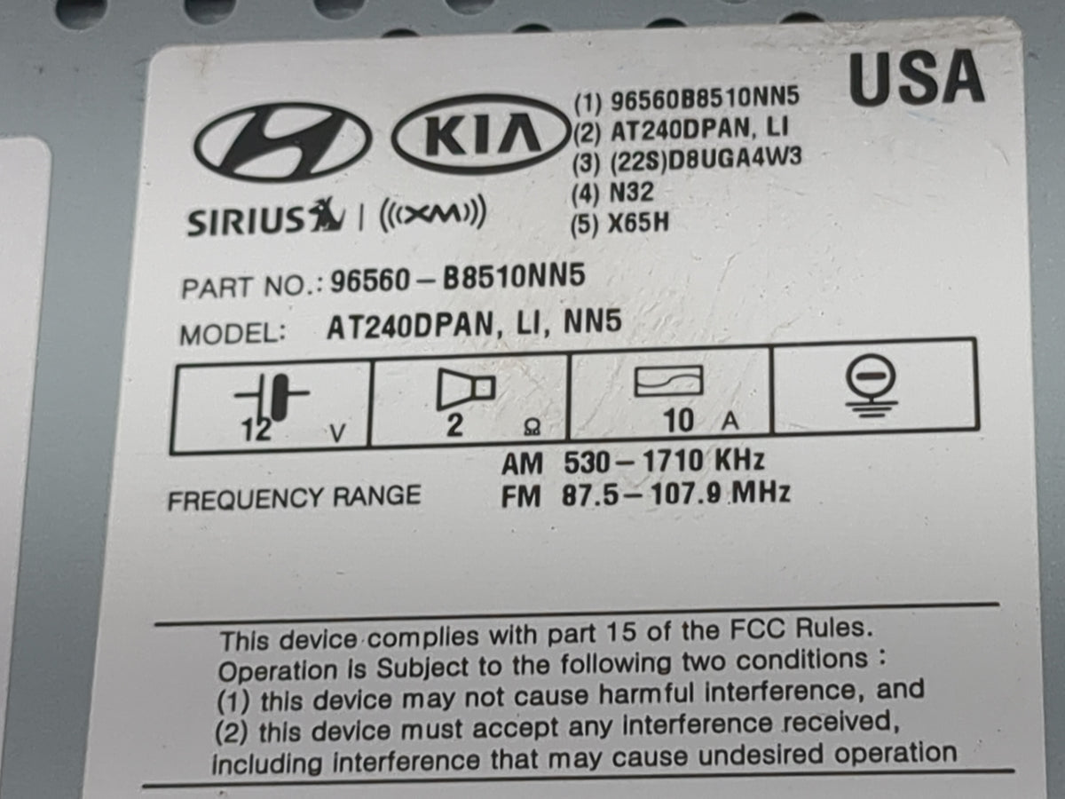 2017 Hyundai Santa Fe Radio AM FM Cd Player Receiver Replacement P/N:96560-B8510NN5 AT240DPAN, D3965 51050 Fits OEM Used Aut