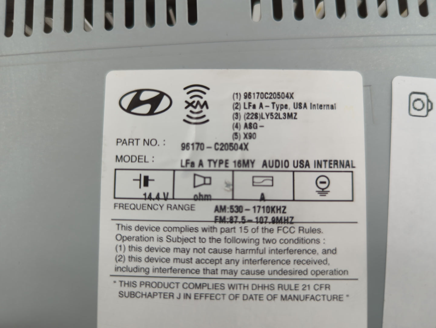 2016-2017 Hyundai Sonata Radio AM FM Cd Player Receiver Replacement P/N:96170-C20504X Fits Fits 2016 2017 OEM Used Auto Part