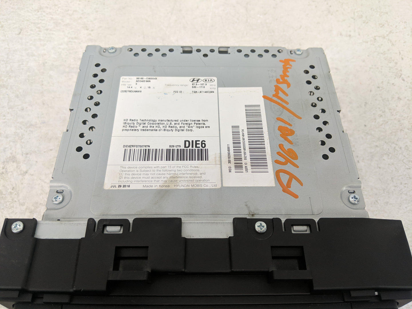 2017 Hyundai Sonata Radio AM FM Cd Player Receiver Replacement P/N:96160-E60004X Fits OEM Used Auto Parts - Oemusedautoparts