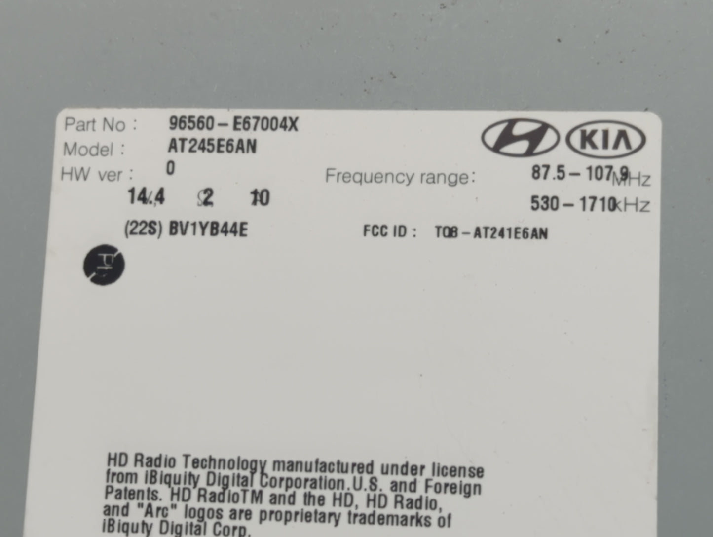 2017 Hyundai Sonata Radio AM FM Cd Player Receiver Replacement P/N:96560-E67004X Fits OEM Used Auto Parts - Oemusedautoparts