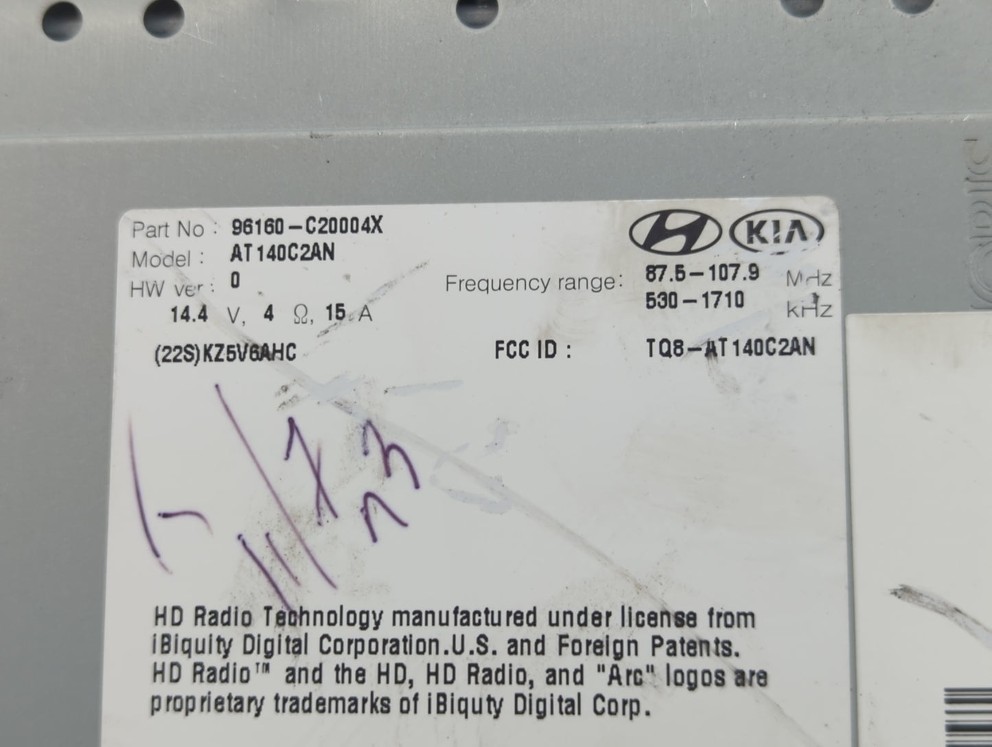 2016-2017 Hyundai Sonata Radio AM FM Cd Player Receiver Replacement P/N:96160-C20004X Fits Fits 2016 2017 OEM Used Auto Part