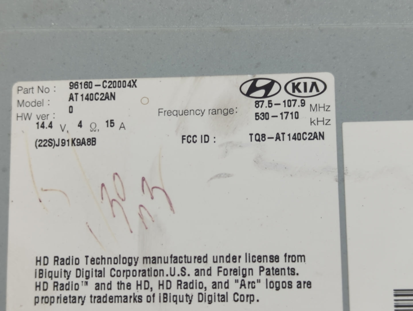 2016-2017 Hyundai Sonata Radio AM FM Cd Player Receiver Replacement P/N:96160-C20004X Fits Fits 2016 2017 OEM Used Auto Part