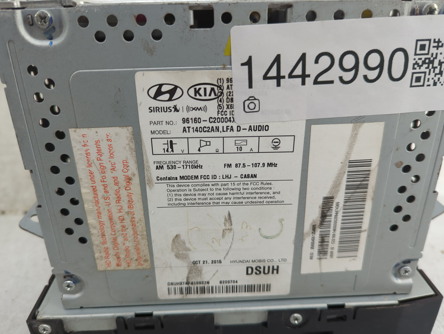 2016-2017 Hyundai Sonata Radio AM FM Cd Player Receiver Replacement P/N:96160-C2000 AT140C2AN, LHJ-CASAN Fits Fits 2016 2017