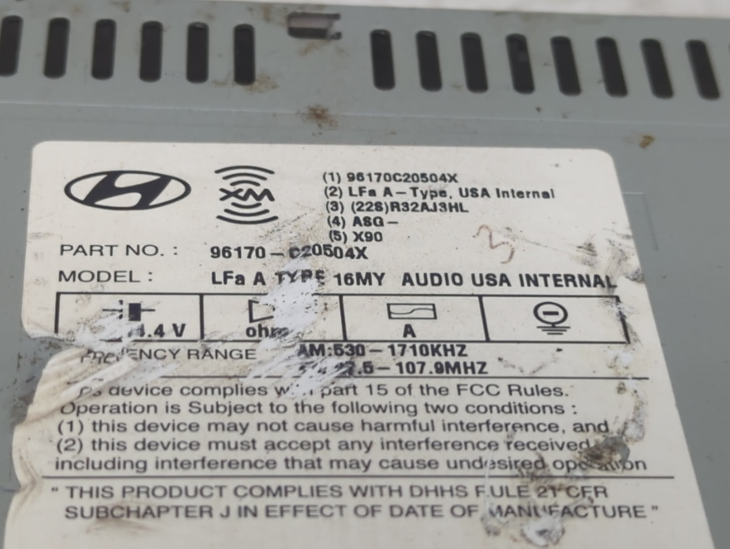 2016-2017 Hyundai Sonata Radio AM FM Cd Player Receiver Replacement P/N:96170-C20504X 96170C20504X Fits Fits 2016 2017 OEM U
