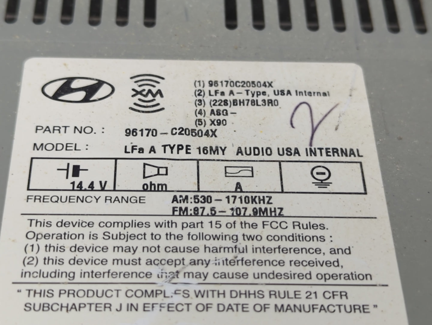 2016-2017 Hyundai Sonata Radio AM FM Cd Player Receiver Replacement P/N:96170-C20504X 96170C20504X Fits Fits 2016 2017 OEM U