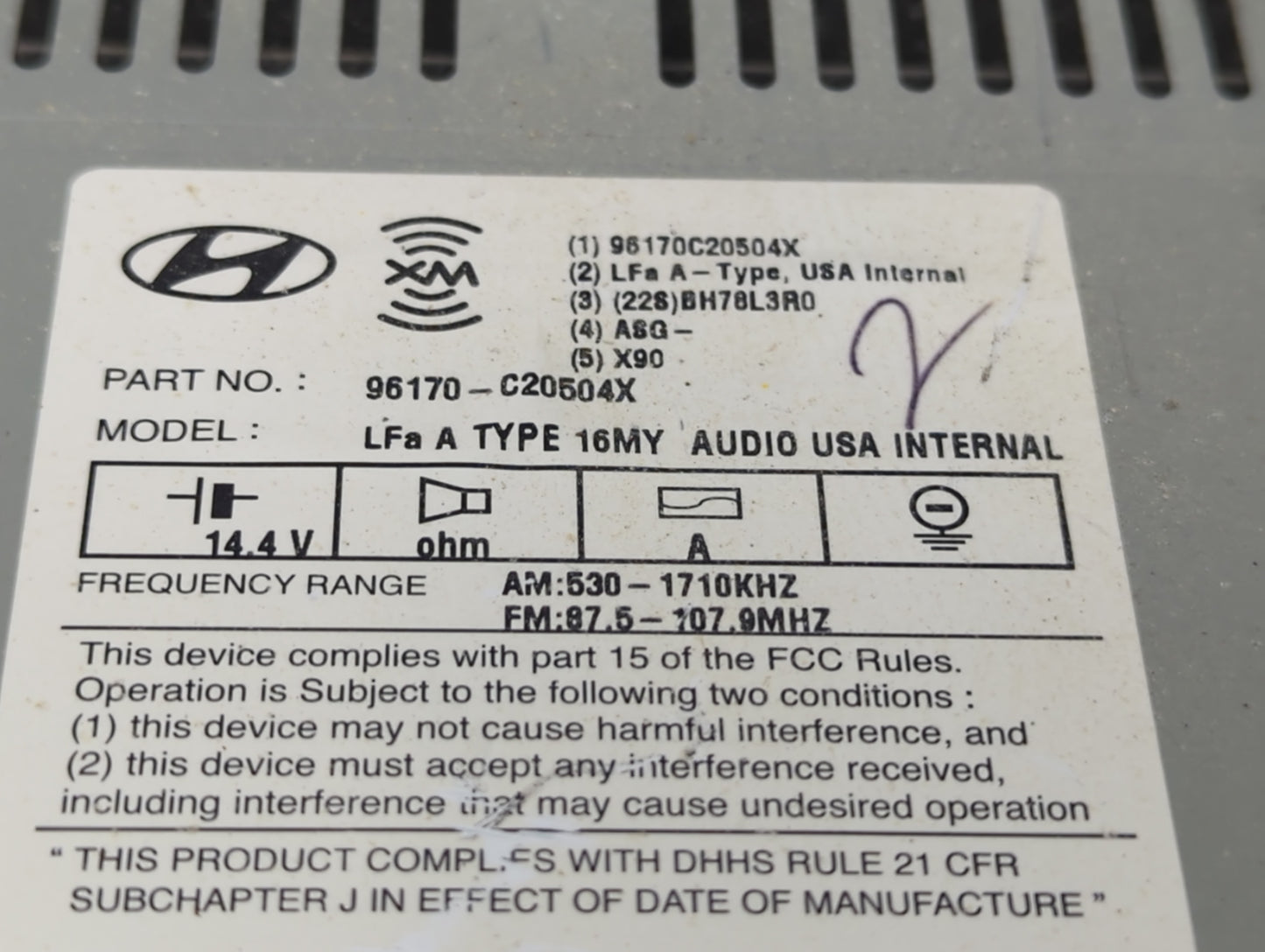 2016-2017 Hyundai Sonata Radio AM FM Cd Player Receiver Replacement P/N:96170-C20504X 96170C20504X Fits Fits 2016 2017 OEM U