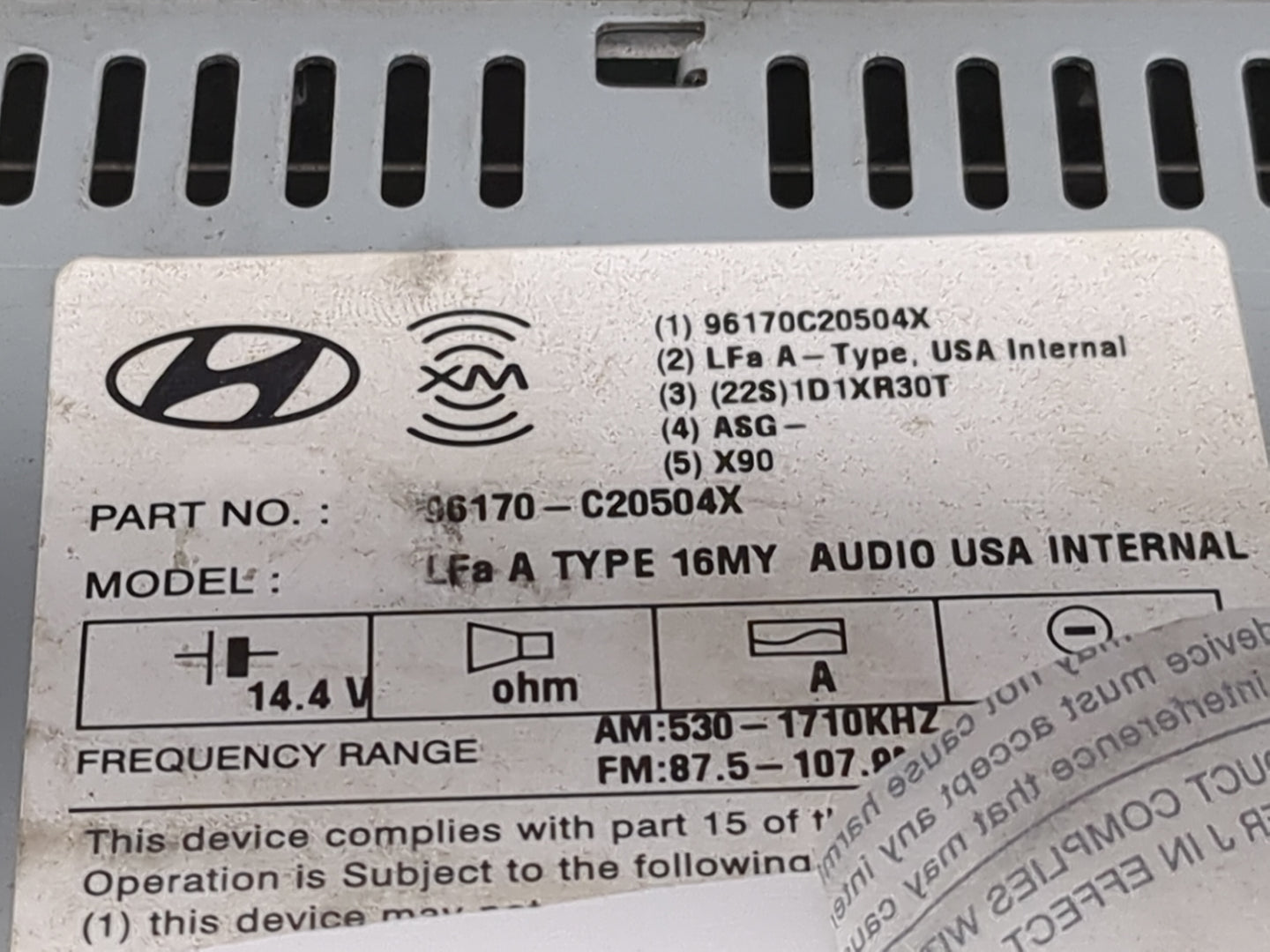 2016-2017 Hyundai Sonata Radio AM FM Cd Player Receiver Replacement P/N:96170C20504X 96170-C20504X Fits Fits 2016 2017 OEM U