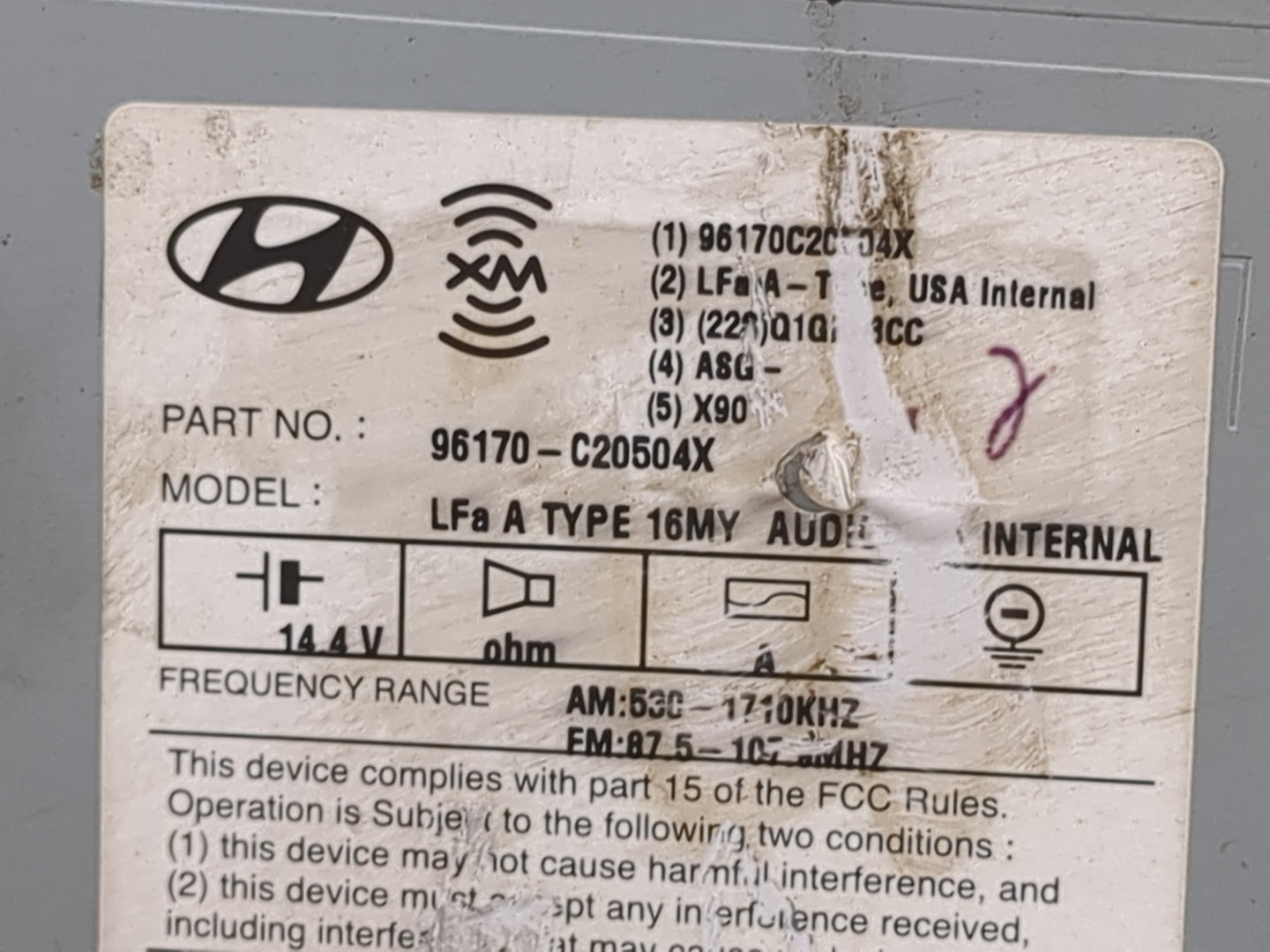 2016-2017 Hyundai Sonata Radio AM FM Cd Player Receiver Replacement P/N:96170-C20504X Fits Fits 2016 2017 OEM Used Auto Part