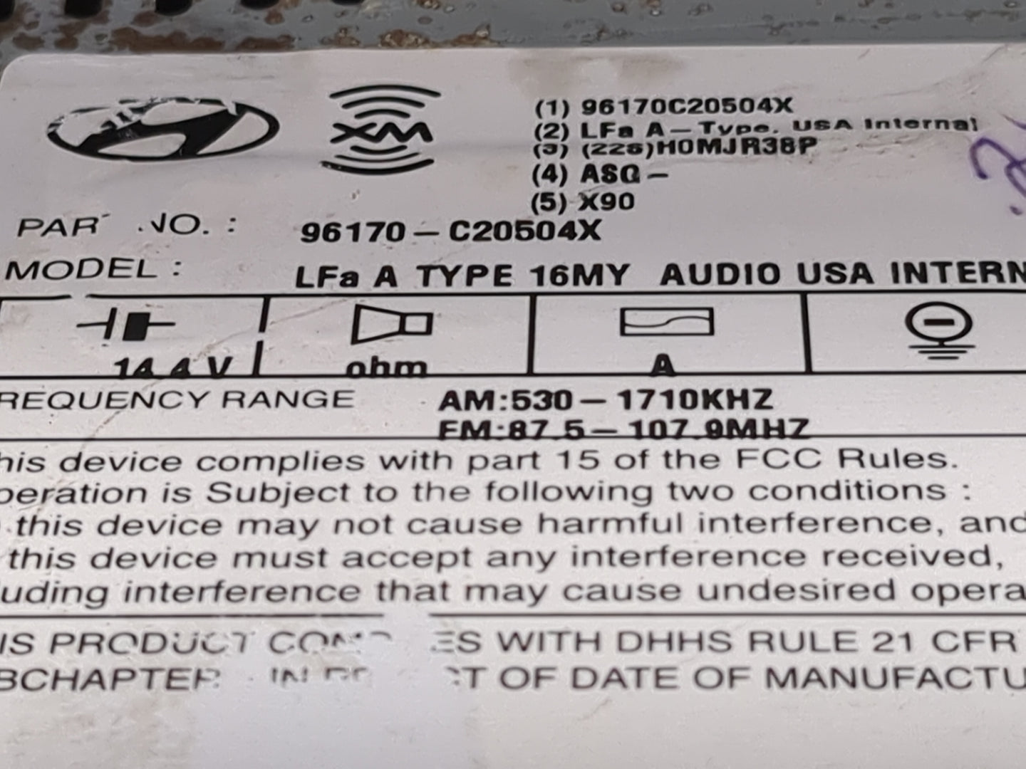 2016-2017 Hyundai Sonata Radio AM FM Cd Player Receiver Replacement P/N:96170C20504X 96170-C20504X Fits Fits 2016 2017 OEM U
