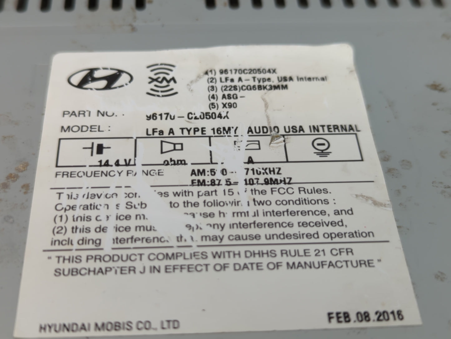 2016-2017 Hyundai Sonata Radio AM FM Cd Player Receiver Replacement P/N:96160-C20004X 96170-C20504X Fits Fits 2016 2017 OEM 