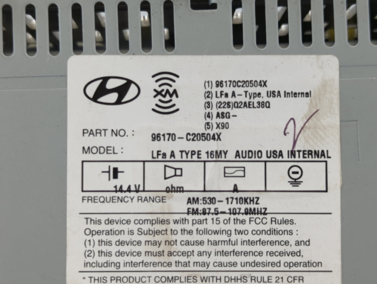 2016-2017 Hyundai Sonata Am Fm Cd Player Radio Receiver 664001 - Oemusedautoparts1.com