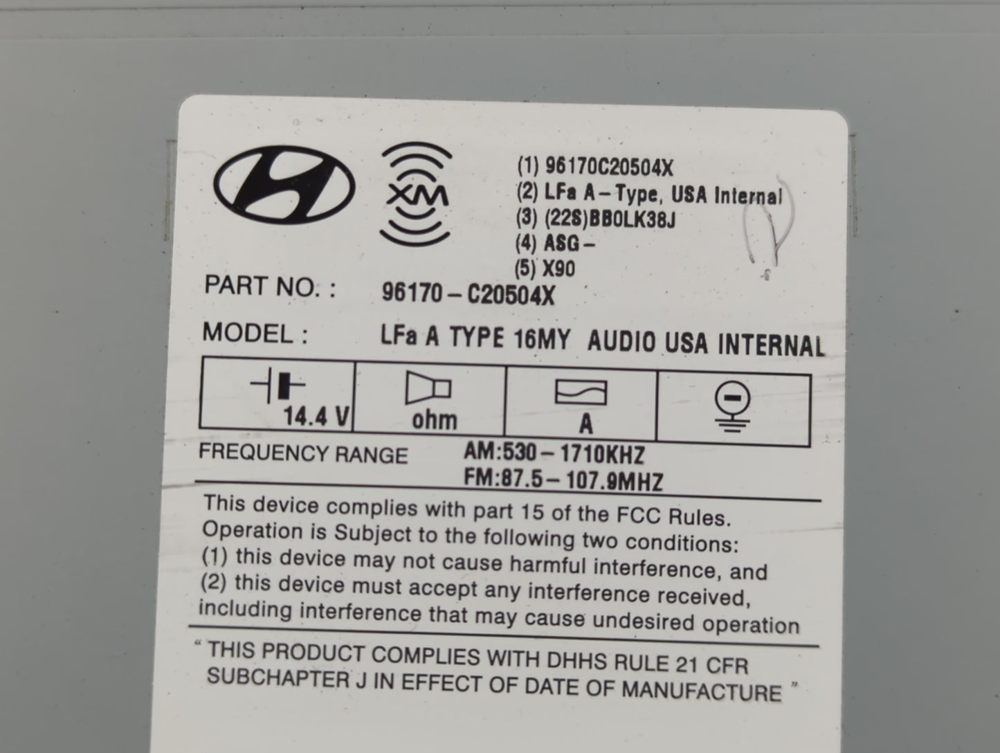 2016-2017 Hyundai Sonata Radio AM FM Cd Player Receiver Replacement P/N:96170-C20504X Fits Fits 2016 2017 OEM Used Auto Part