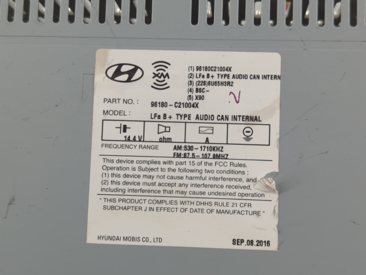 2015-2017 Hyundai Sonata Radio AM FM Cd Player Receiver Replacement P/N:96180-C21004X Fits Fits 2015 2016 2017 OEM Used Auto