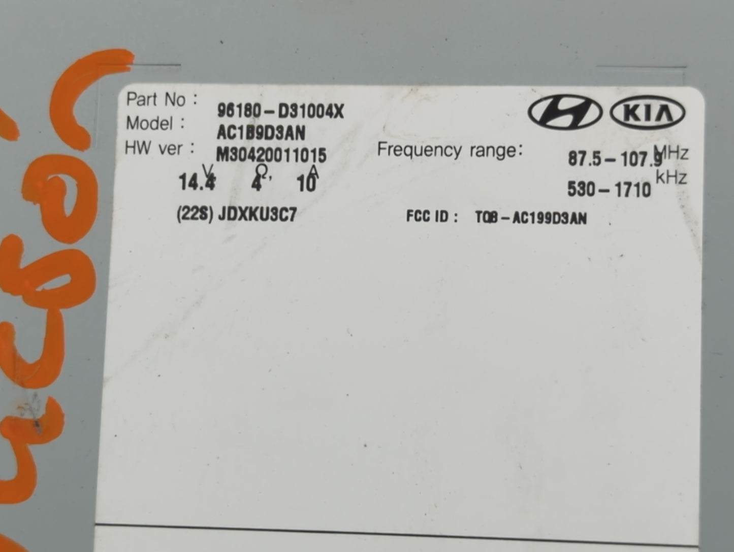 2017-2018 Hyundai Tucson Radio AM FM Cd Player Receiver Replacement P/N:96180-D31004X AC1B9D3AN, TQB-AC199D3AN Fits Fits 201