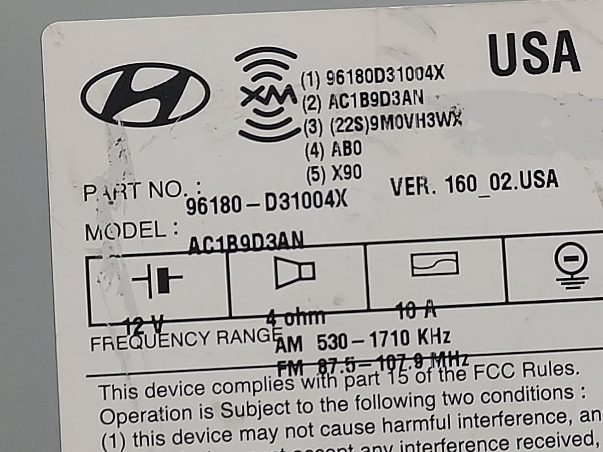 2017-2018 Hyundai Tucson Radio AM FM Cd Player Receiver Replacement P/N:96180-D31004X AC1B9D3AN Fits Fits 2017 2018 OEM Used