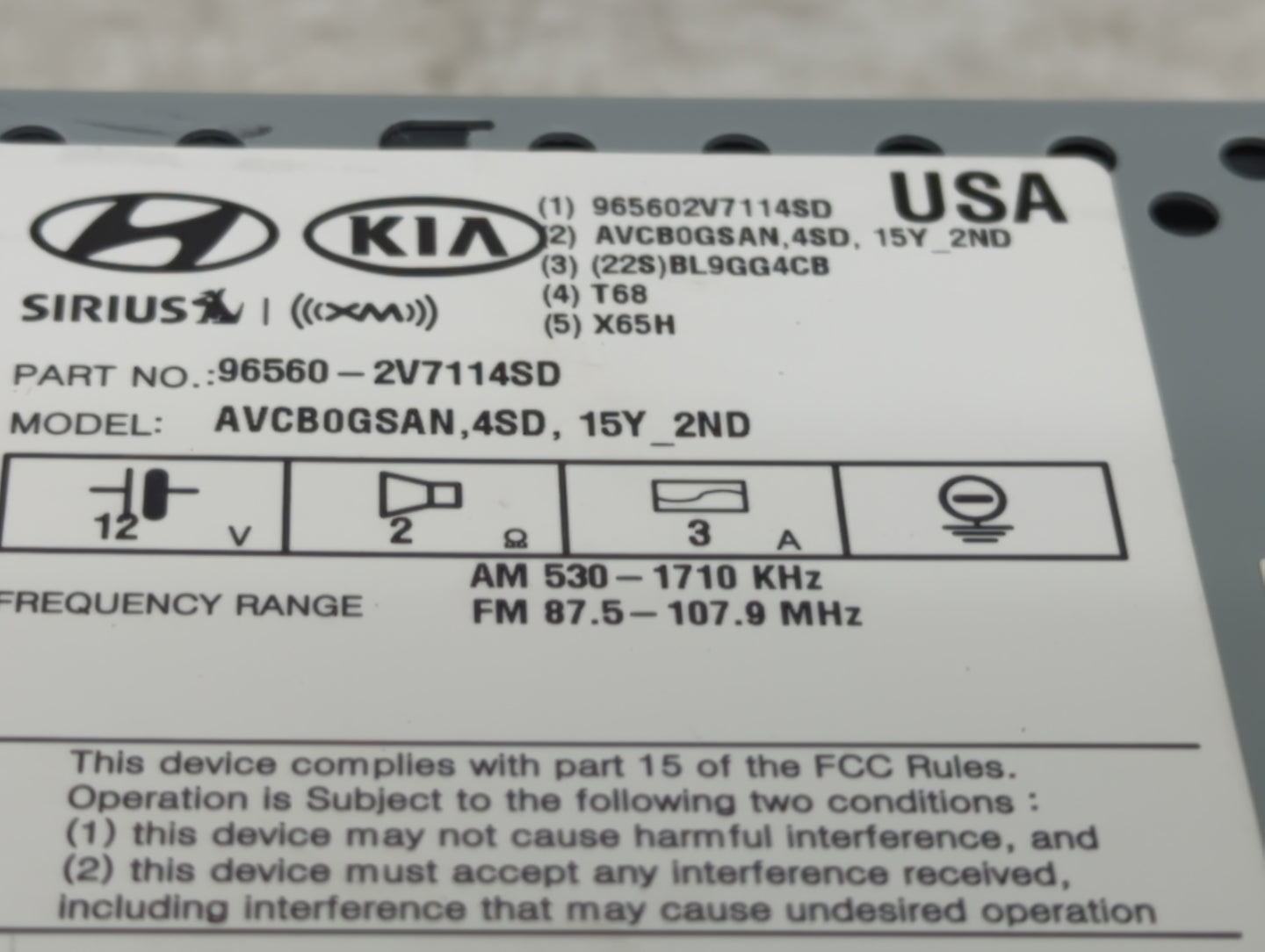 2016-2017 Hyundai Veloster Radio AM FM Cd Player Receiver Replacement P/N:96560-2V7114SD AVCB0GSAN,4SD,15Y_2ND Fits Fits 201