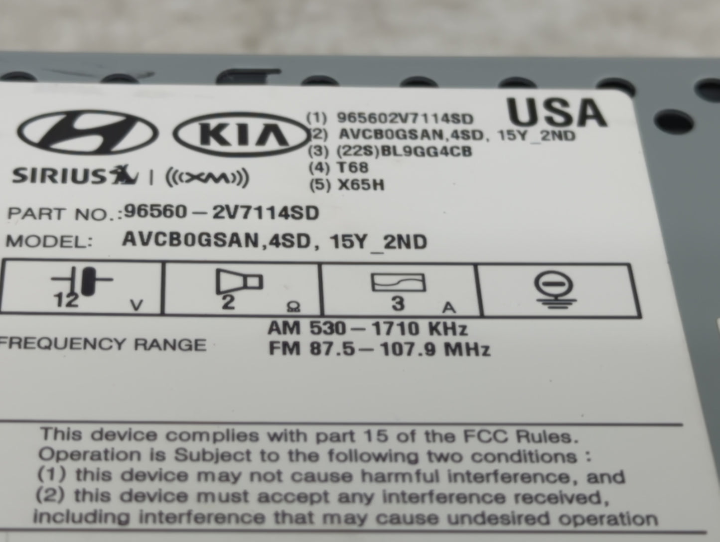 2016-2017 Hyundai Veloster Radio AM FM Cd Player Receiver Replacement P/N:96560-2V7114SD AVCB0GSAN,4SD,15Y_2ND Fits Fits 201