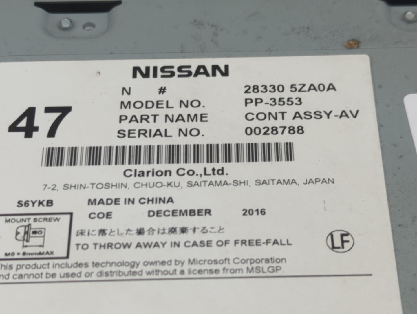 2017-2020 Infiniti Qx60 Radio AM FM Cd Player Receiver Replacement P/N:28330 5ZA0A Fits Fits 2017 2018 2019 2020 OEM Used Au