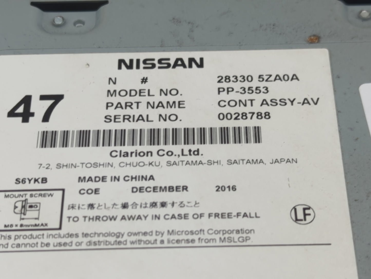 2017-2020 Infiniti Qx60 Radio AM FM Cd Player Receiver Replacement P/N:28330 5ZA0A Fits Fits 2017 2018 2019 2020 OEM Used Au