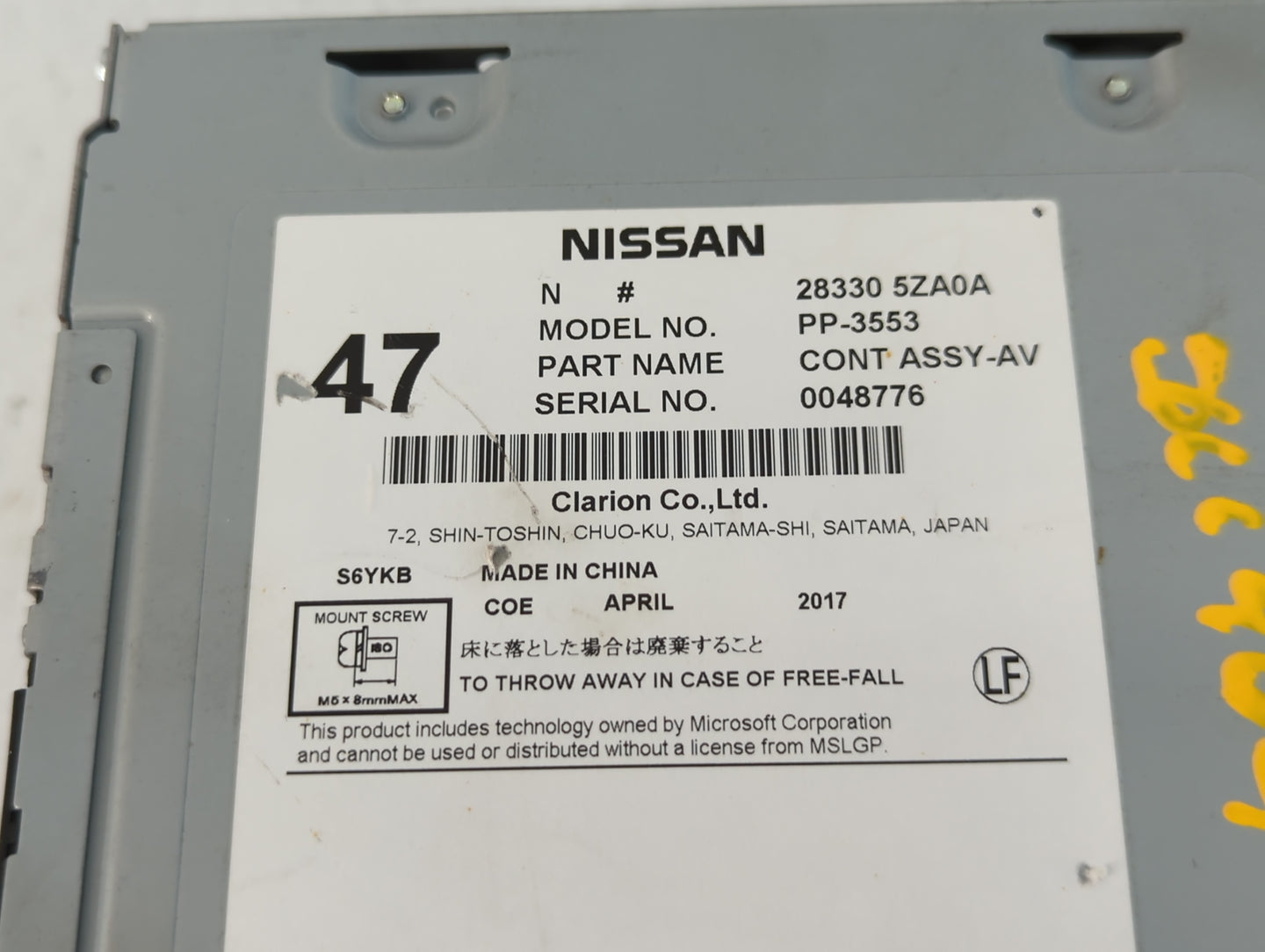 2017-2020 Infiniti Qx60 Radio AM FM Cd Player Receiver Replacement P/N:28330 5ZA0A Fits Fits 2017 2018 2019 2020 OEM Used Au