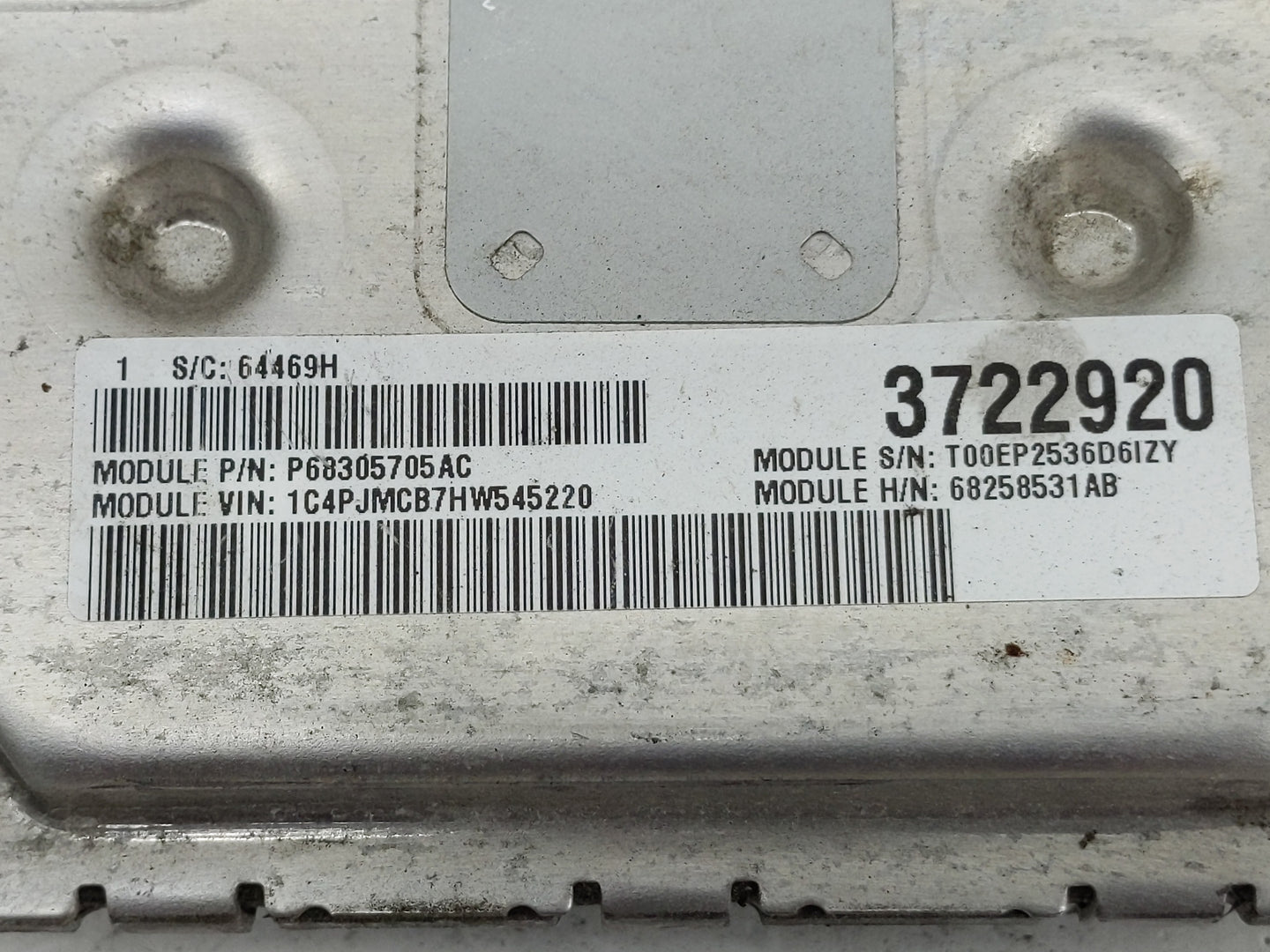 2016-2017 Jeep Cherokee PCM Engine Control Computer ECU ECM PCU OEM P/N:P68305705AC P68258531AB Fits Fits 2016 2017 OEM Used