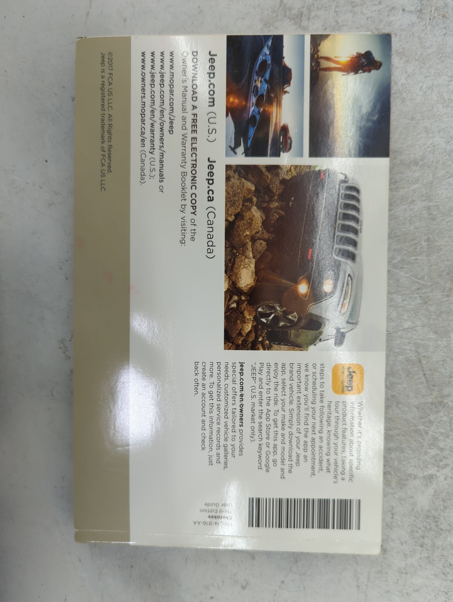 2017 Jeep Cherokee Owners Manual Book Guide P/N:17KL74-926-AA OEM Used Auto Parts - Oemusedautoparts1.com