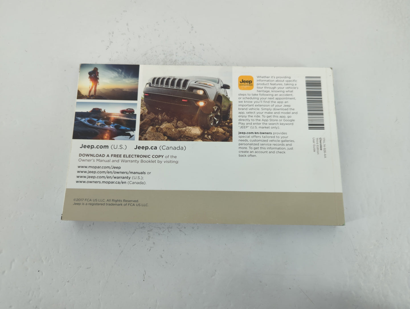 2017 Jeep Cherokee Owners Manual Book Guide P/N:17KL74-926-AA OEM Used Auto Parts - Oemusedautoparts1.com