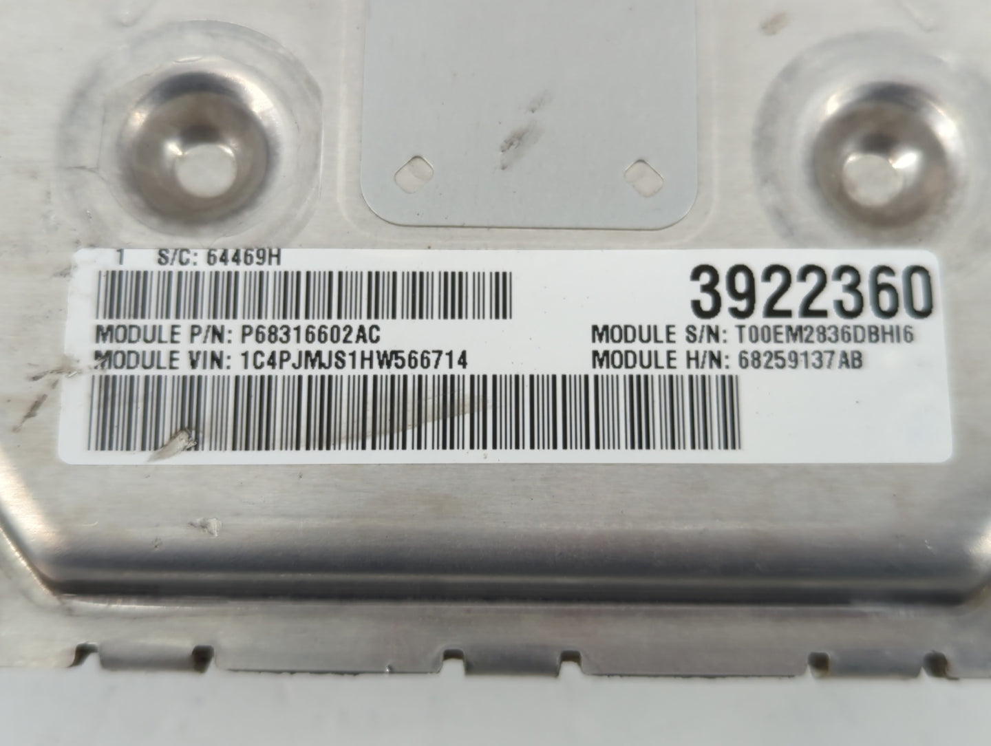 2016-2017 Jeep Cherokee PCM Engine Control Computer ECU ECM PCU OEM P/N:P68259137AB P68316602AC Fits Fits 2016 2017 OEM Used