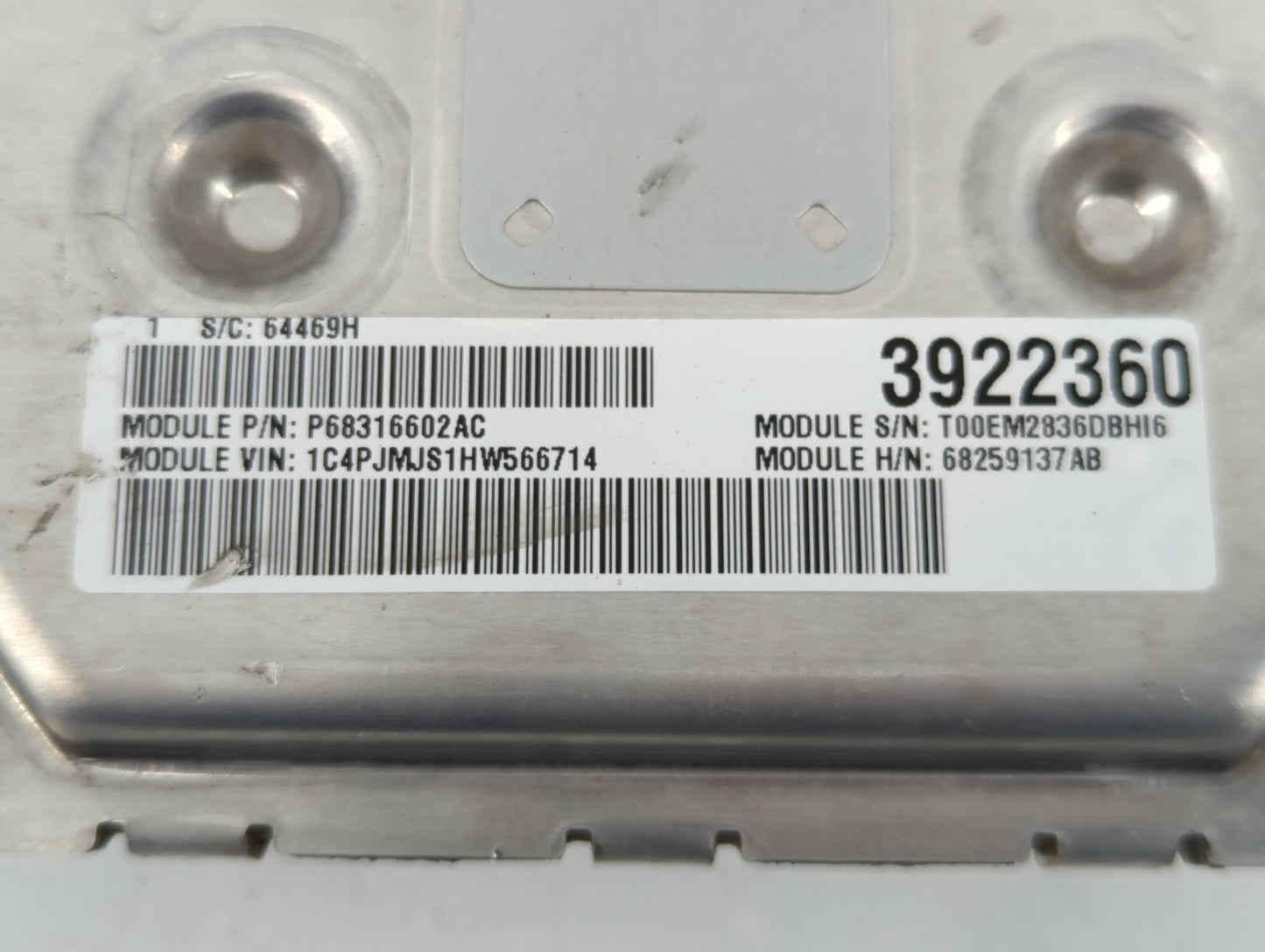 2016-2017 Jeep Cherokee PCM Engine Control Computer ECU ECM PCU OEM P/N:P68259137AB P68316602AC Fits Fits 2016 2017 OEM Used