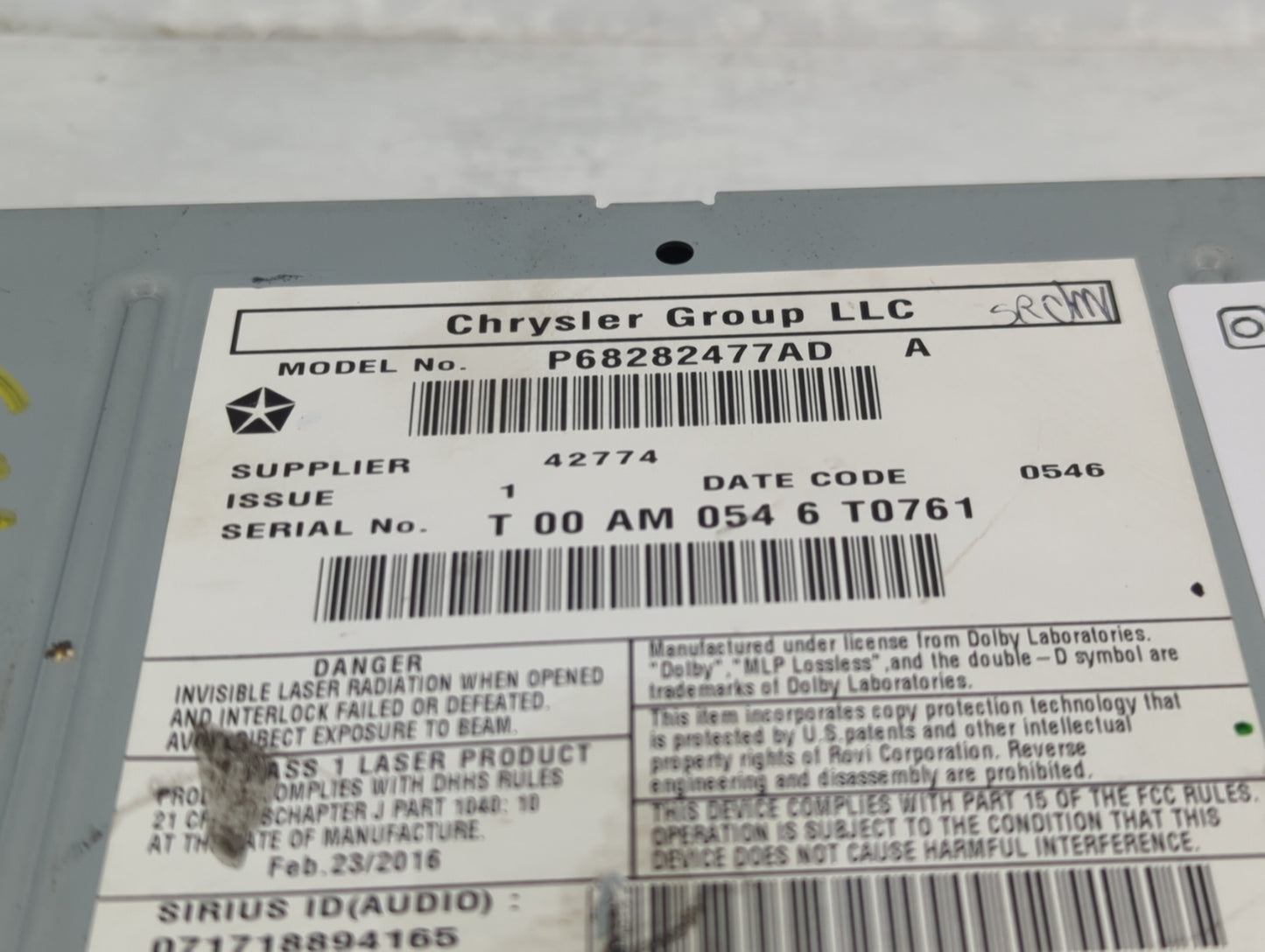 2013-2017 Jeep Patriot Radio AM FM Cd Player Receiver Replacement P/N:P68282477AD Fits Fits 2013 2014 2015 2016 2017 OEM Use