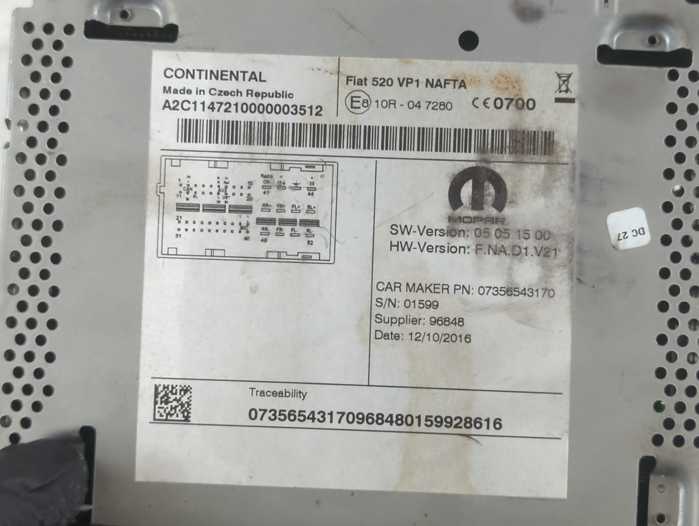 2017 Jeep Renegade Radio AM FM Cd Player Receiver Replacement P/N:07356725020 30540 Fits OEM Used Auto Parts - Oemusedautopa