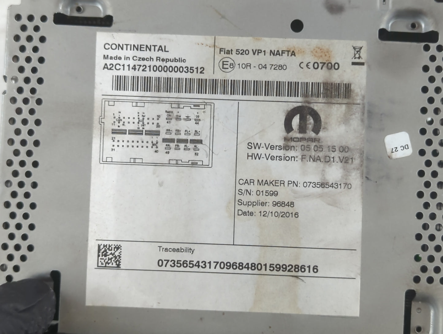 2017 Jeep Renegade Radio AM FM Cd Player Receiver Replacement P/N:07356725020 30540 Fits OEM Used Auto Parts - Oemusedautopa