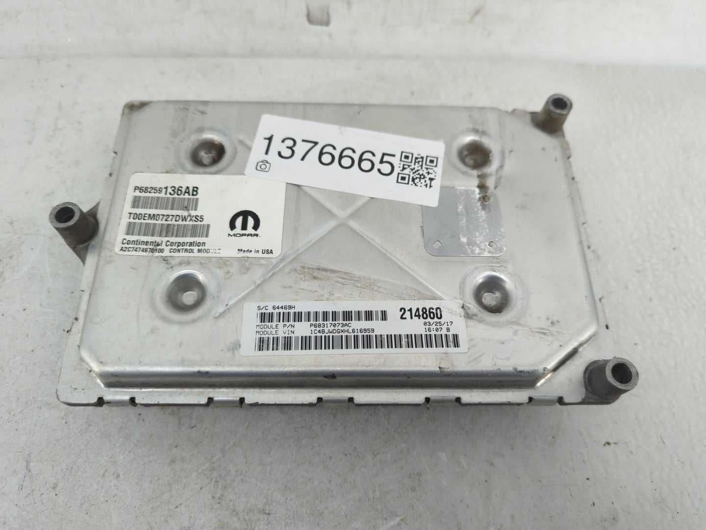 2016-2018 Jeep Wrangler PCM Engine Control Computer ECU ECM PCU OEM P/N:P68317073AC P68259136AB Fits Fits 2016 2017 2018 OEM