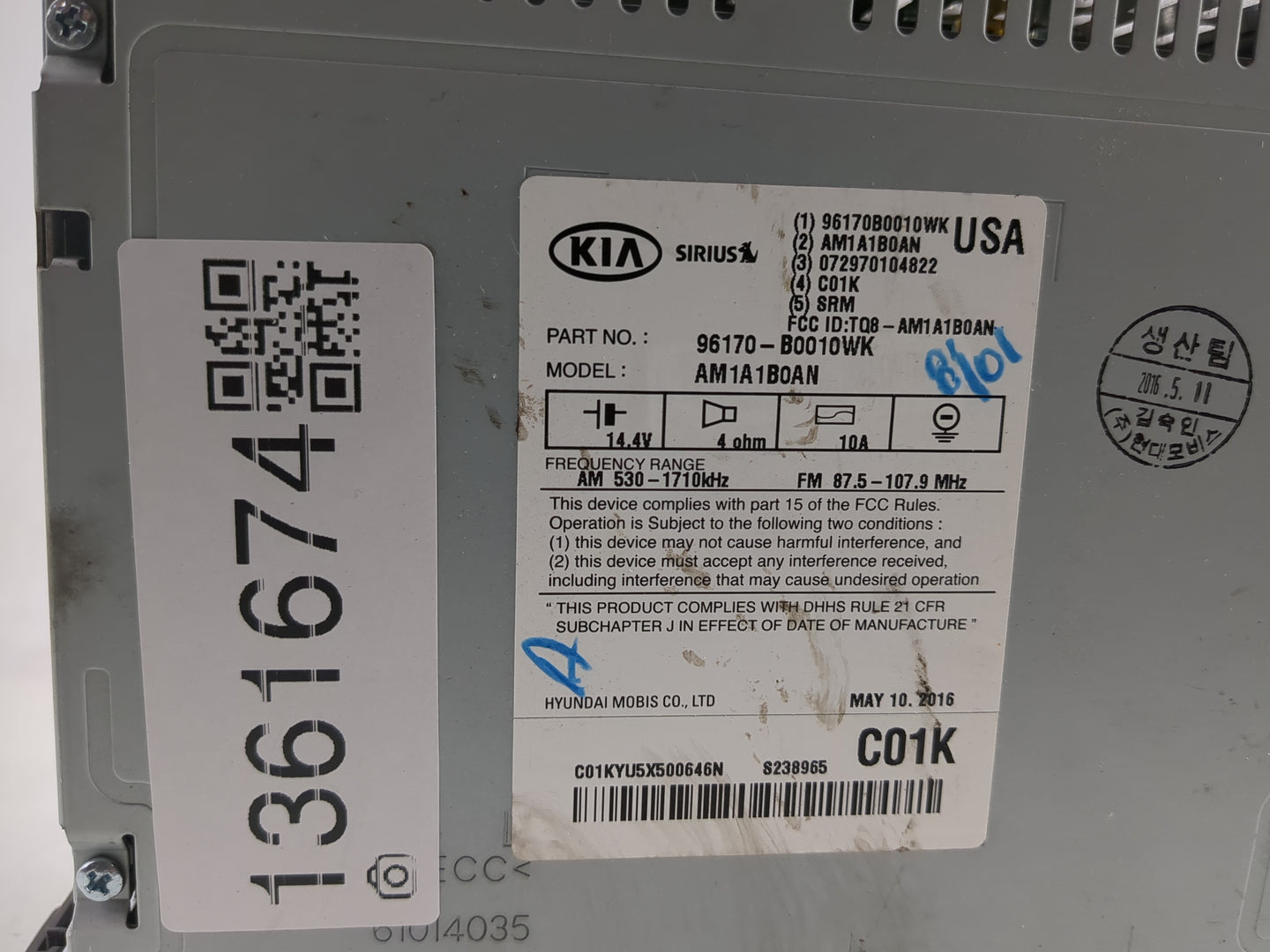 2017-2018 Kia Forte Radio AM FM Cd Player Receiver Replacement P/N:96170-B0010WK Fits Fits 2017 2018 OEM Used Auto Parts - O