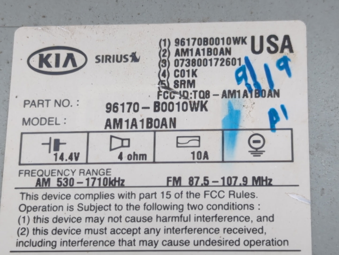 2017-2018 Kia Forte Radio AM FM Cd Player Receiver Replacement P/N:96170-B0010WK AM1A1B0AN, TQ8-AM1A1B0AN Fits Fits 2017 201