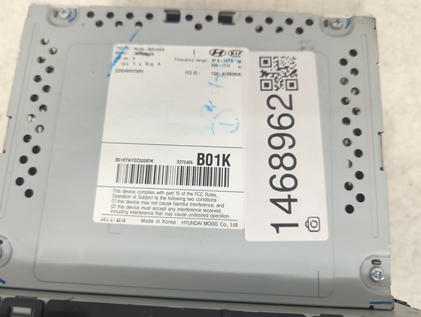 2017-2018 Kia Forte Radio AM FM Cd Player Receiver Replacement P/N:96160-B0010WK TQ8-ACBB0B0A Fits Fits 2017 2018 OEM Used A