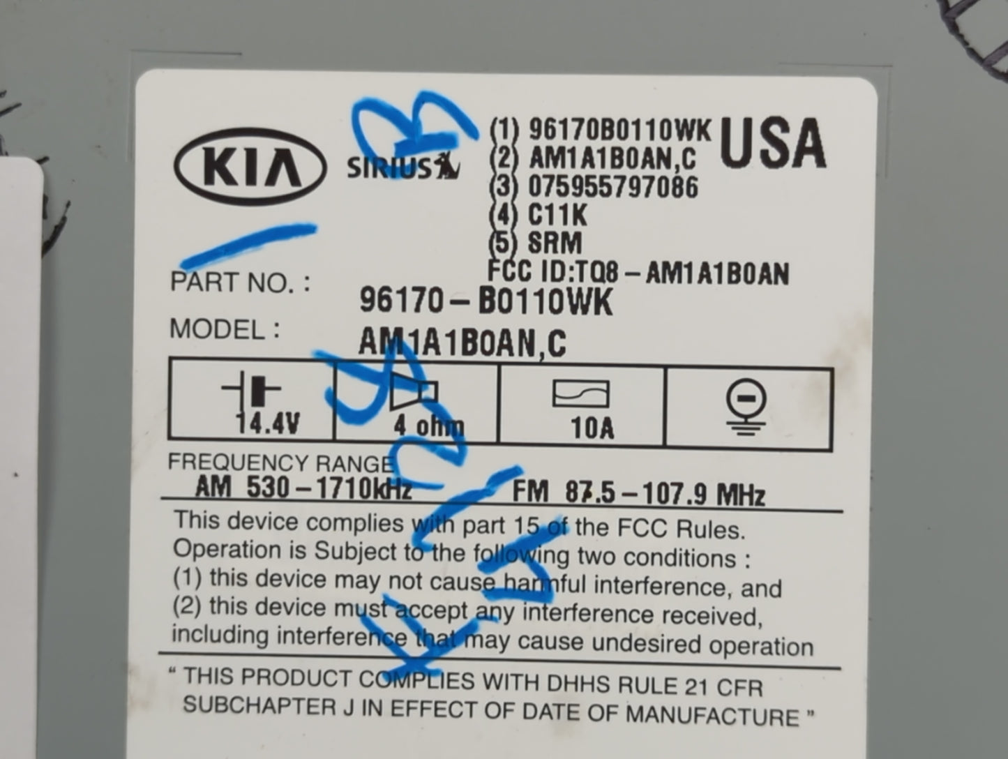 2017-2018 Kia Forte Radio AM FM Cd Player Receiver Replacement P/N:96170B0110WK Fits Fits 2017 2018 OEM Used Auto Parts - Oe