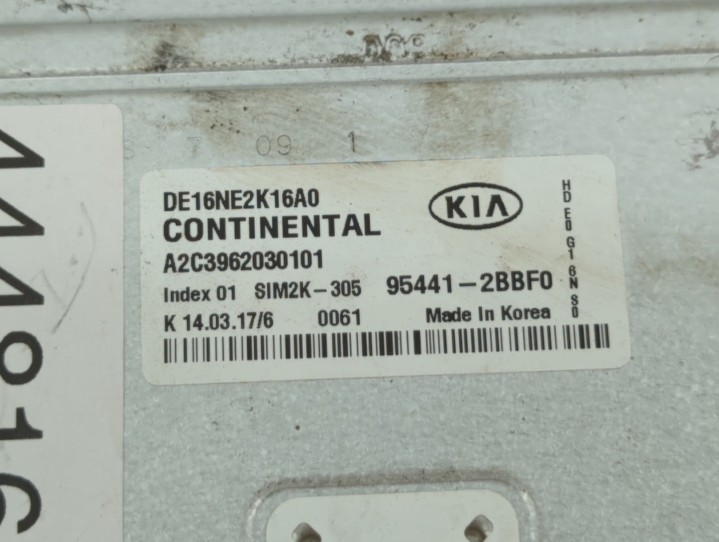 2017 Kia Niro PCM Engine Control Computer ECU ECM PCU OEM P/N:95441-2BBF0 Fits OEM Used Auto Parts - Oemusedautoparts1.com