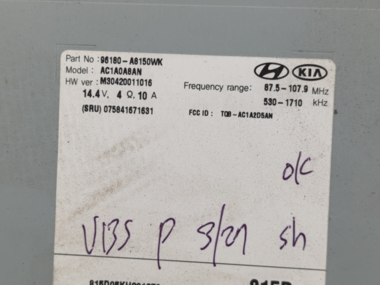 2016-2018 Kia Optima Radio AM FM Cd Player Receiver Replacement P/N:96180-A8150WK Fits Fits 2016 2017 2018 OEM Used Auto Par