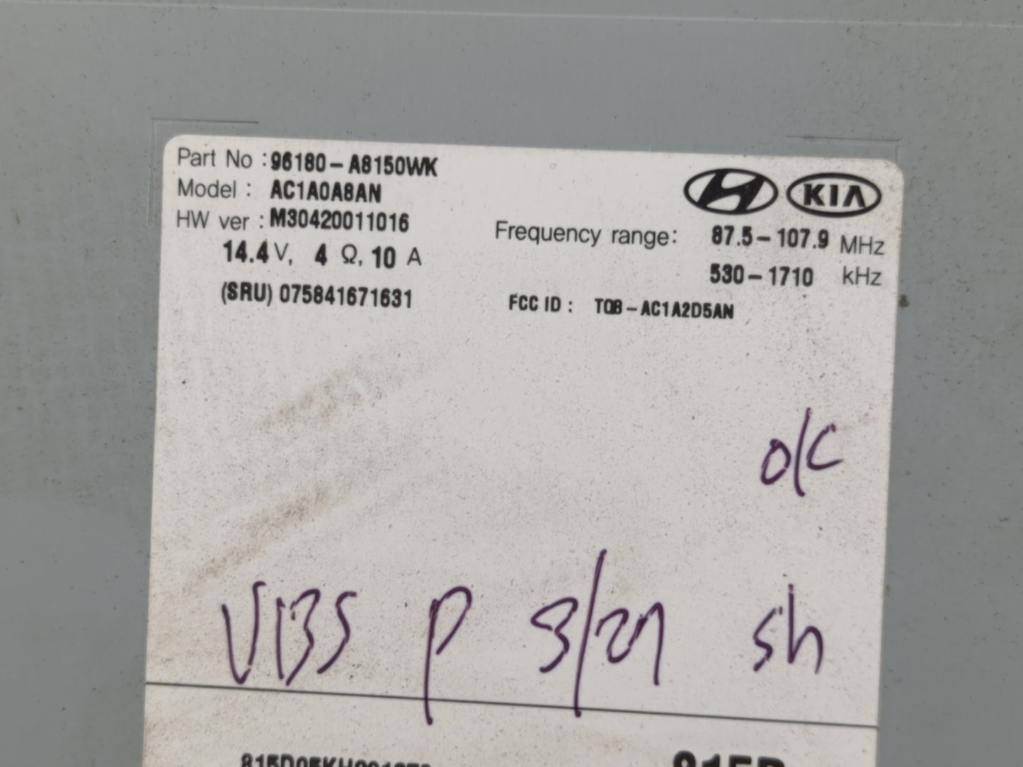 2016-2018 Kia Optima Radio AM FM Cd Player Receiver Replacement P/N:96180-A8150WK Fits Fits 2016 2017 2018 OEM Used Auto Par