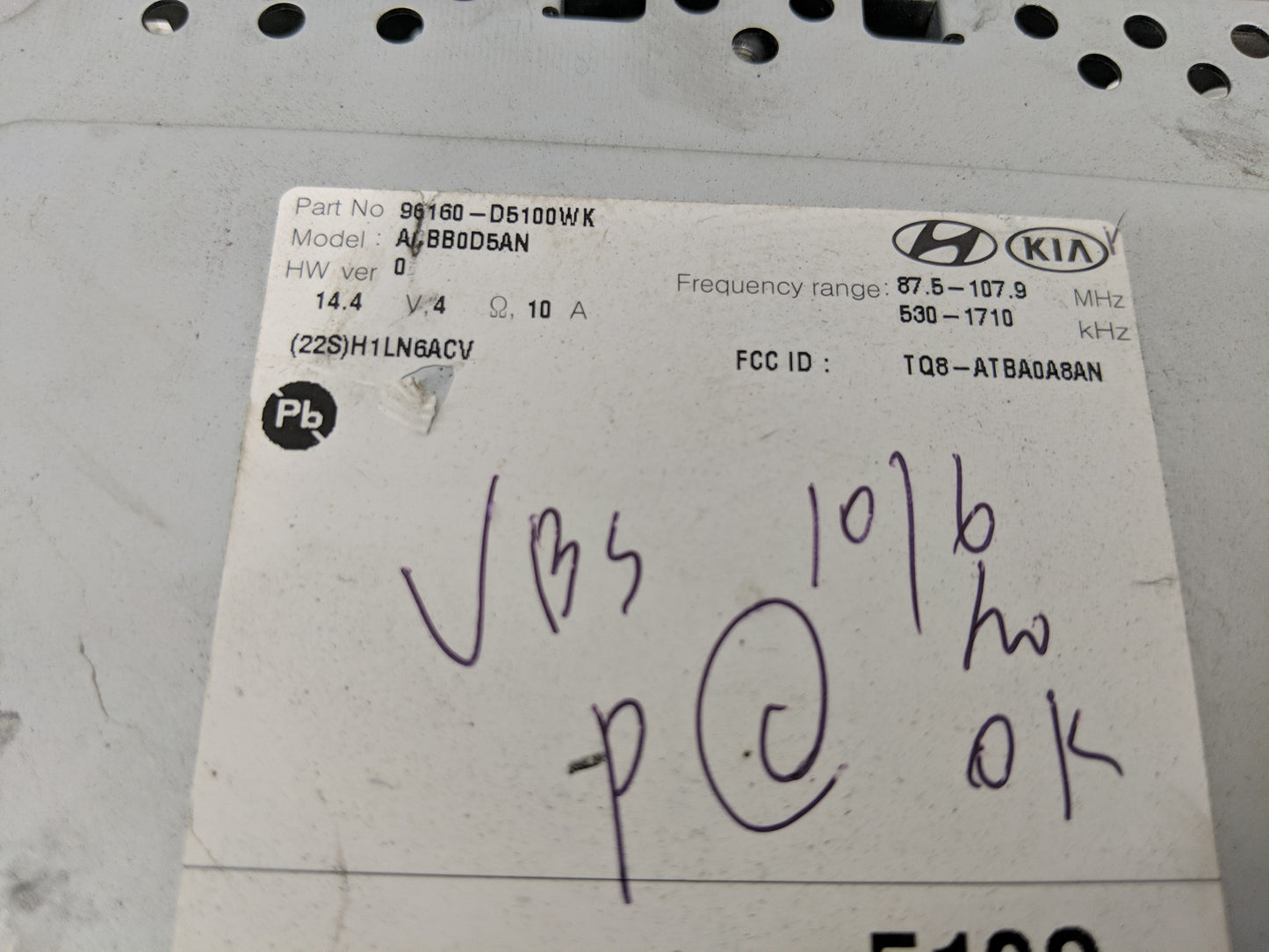 2016-2018 Kia Optima Radio AM FM Cd Player Receiver Replacement P/N:96160-D5100WK Fits Fits 2016 2017 2018 OEM Used Auto Par