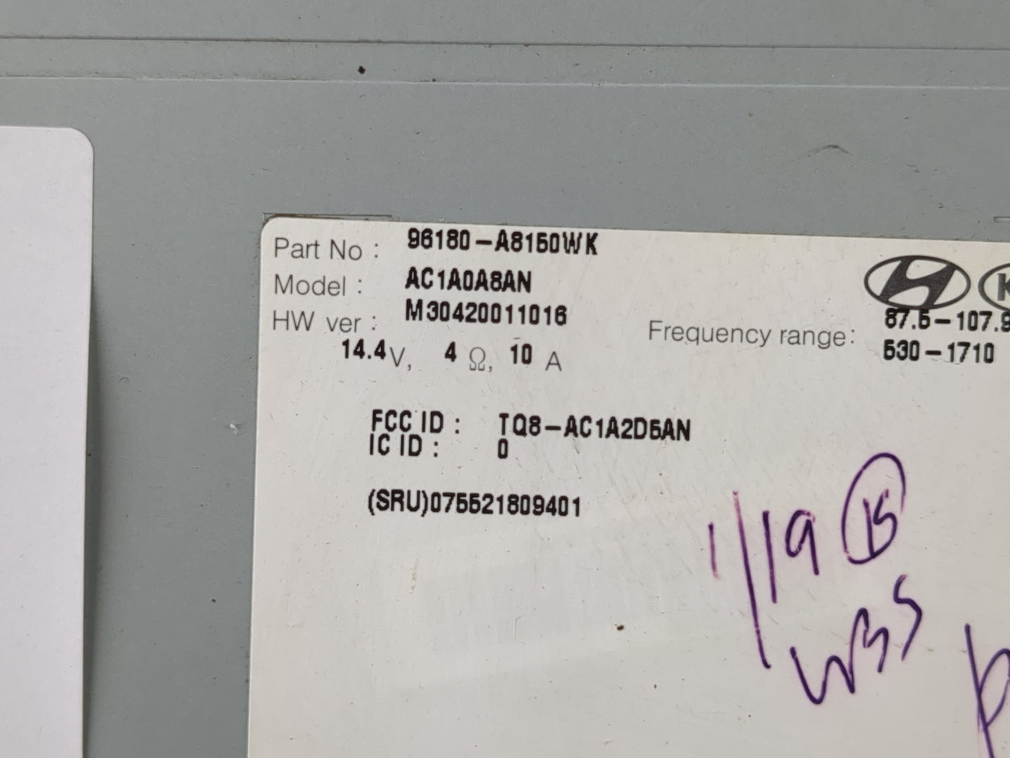 2017-2018 Kia Optima Radio AM FM Cd Player Receiver Replacement P/N:96180-A8150WK Fits Fits 2017 2018 OEM Used Auto Parts - 