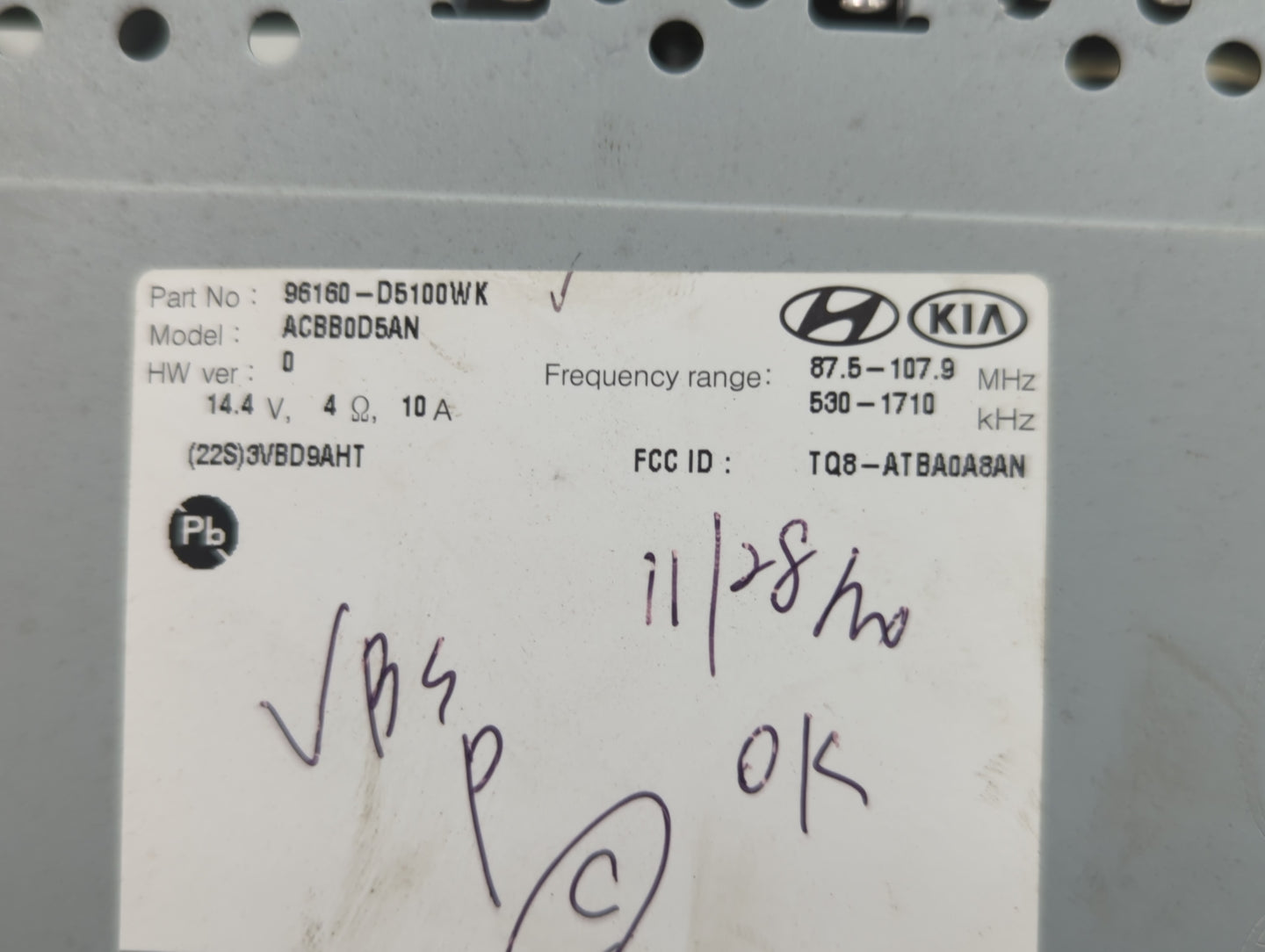 2017-2018 Kia Optima Radio AM FM Cd Player Receiver Replacement P/N:96160-D5100WK Fits Fits 2017 2018 OEM Used Auto Parts - 