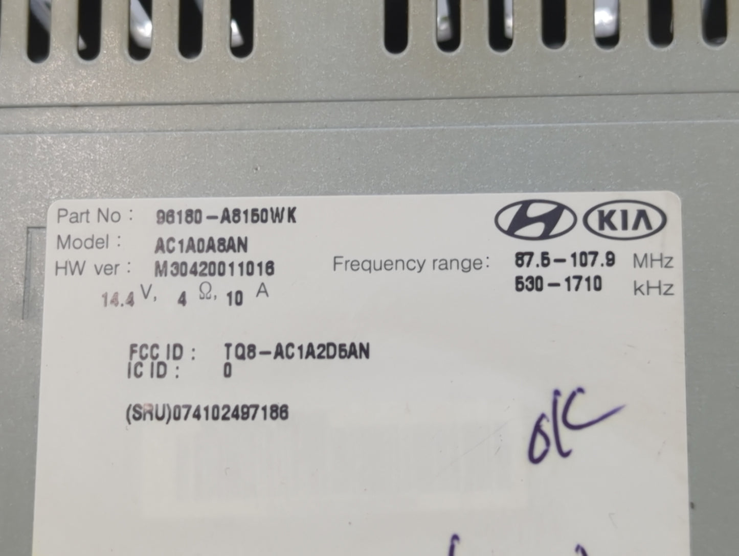 2017-2018 Kia Optima Radio AM FM Cd Player Receiver Replacement P/N:96180-A8150WK Fits Fits 2017 2018 OEM Used Auto Parts - 