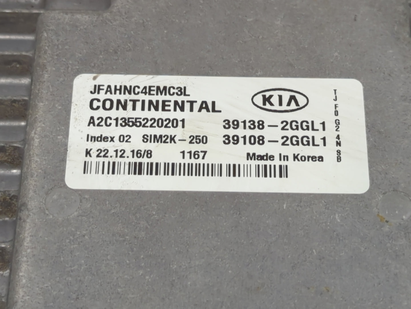 2017 Kia Optima PCM Engine Control Computer ECU ECM PCU OEM P/N:39138-2GGL1 39108-2GGL1, A2C1355220201, JFAHNC4EMC3L Fits OE