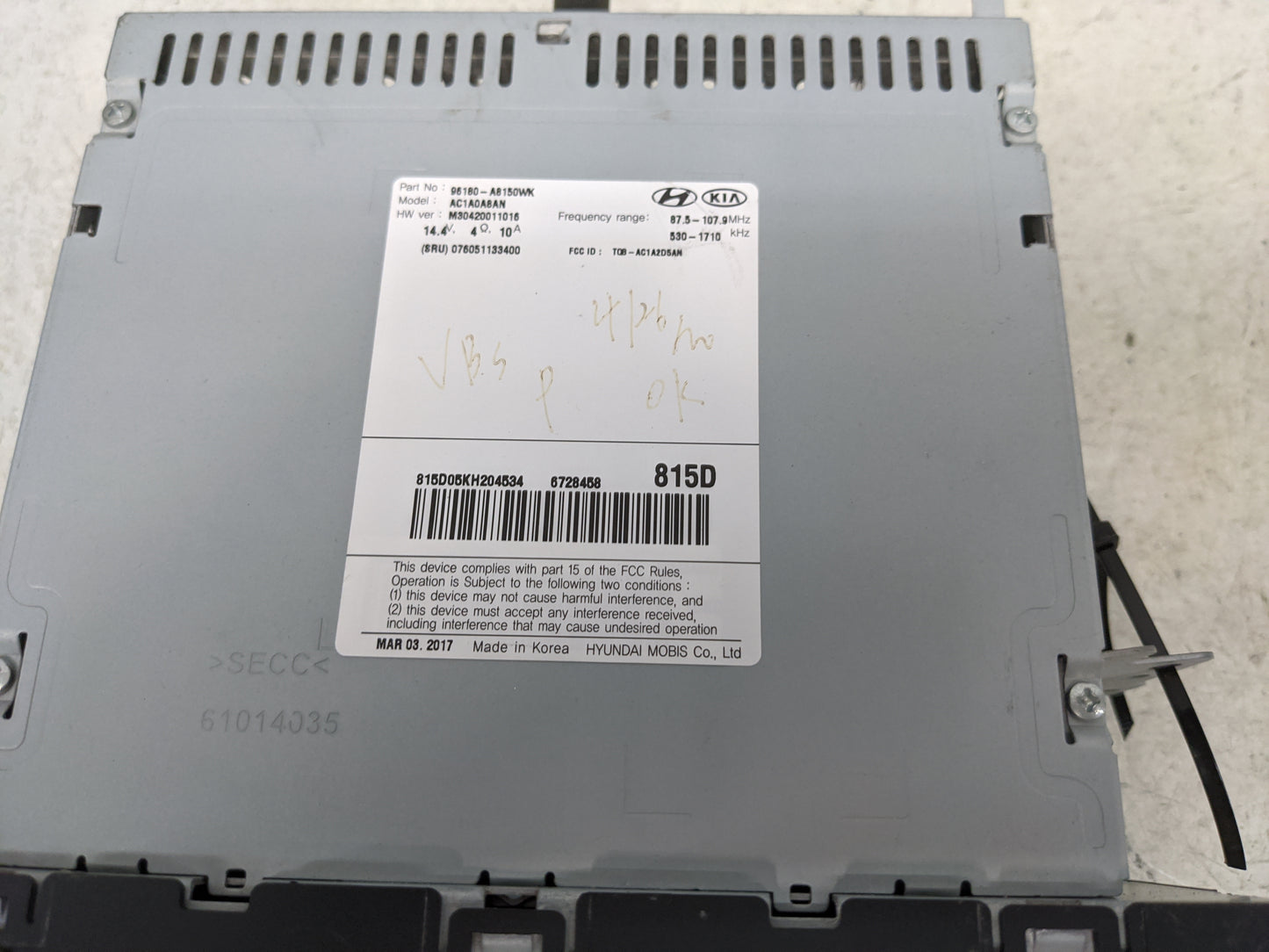2017-2018 Kia Optima Radio AM FM Cd Player Receiver Replacement P/N:96180-A8150WK AC1A0A8AN, TQ8-AC1A2D5AN Fits Fits 2017 20