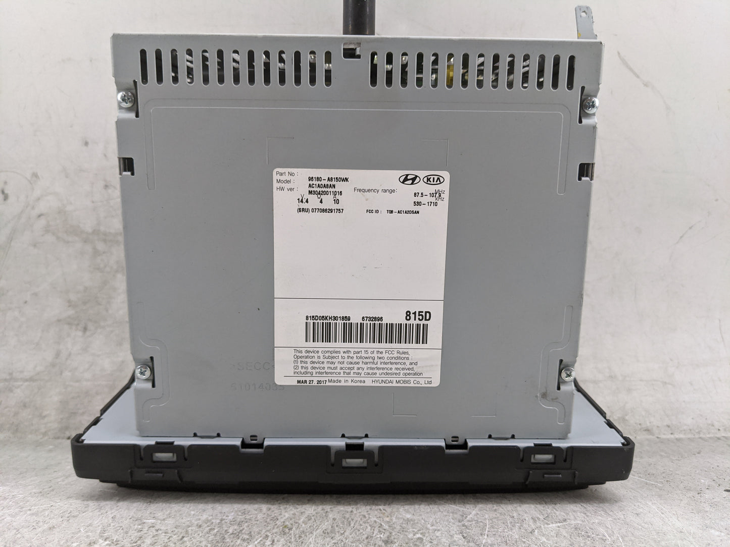 2017-2018 Kia Optima Radio AM FM Cd Player Receiver Replacement P/N:96180-A8150WK AC1A0A8AN, TQB-AC1A2D5AN Fits Fits 2017 20