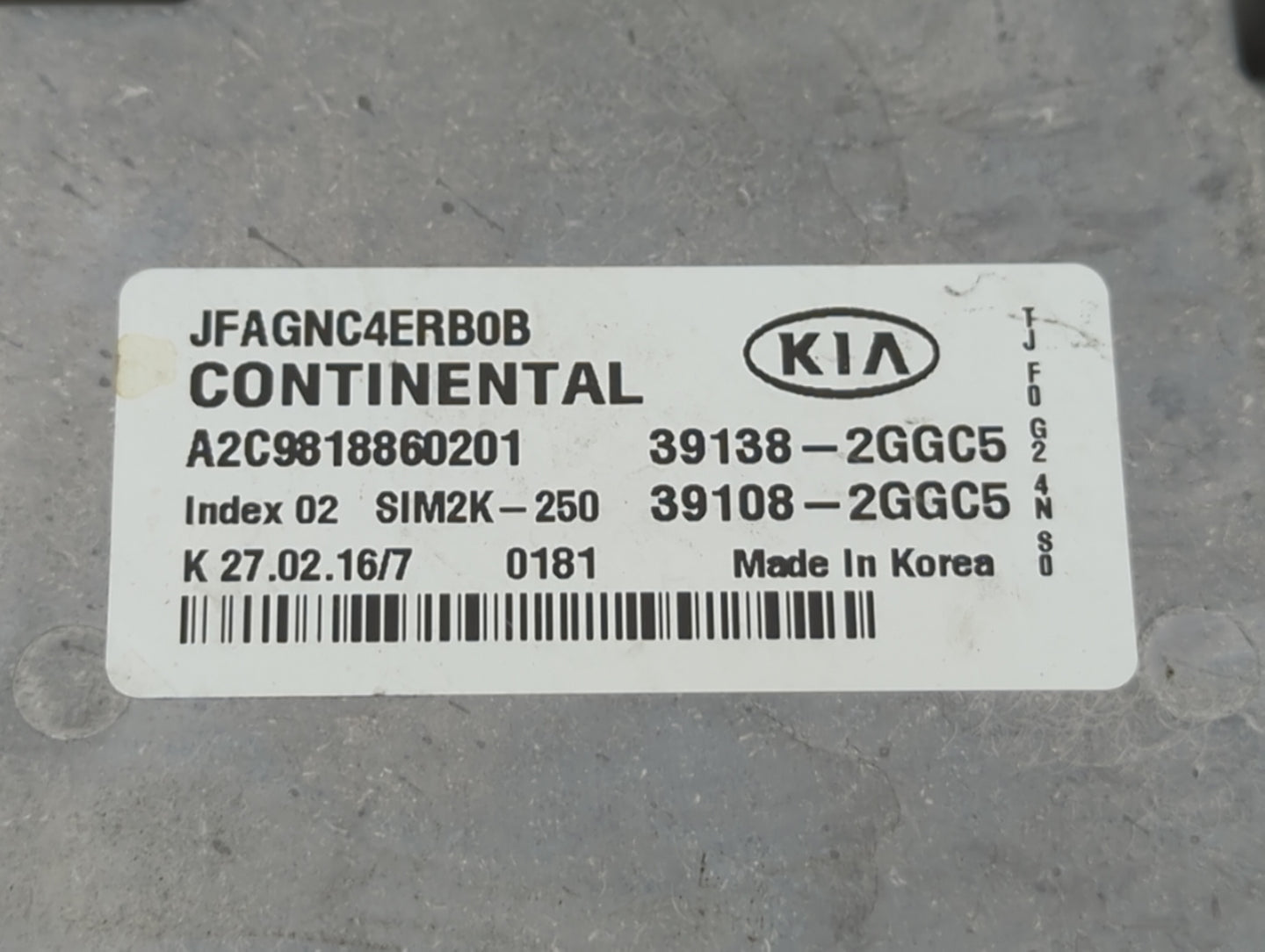2016-2018 Kia Optima PCM Engine Control Computer ECU ECM PCU OEM P/N:39108-2GGL1 39138-2GGL1, 39138-2GGC5 Fits Fits 2016 201