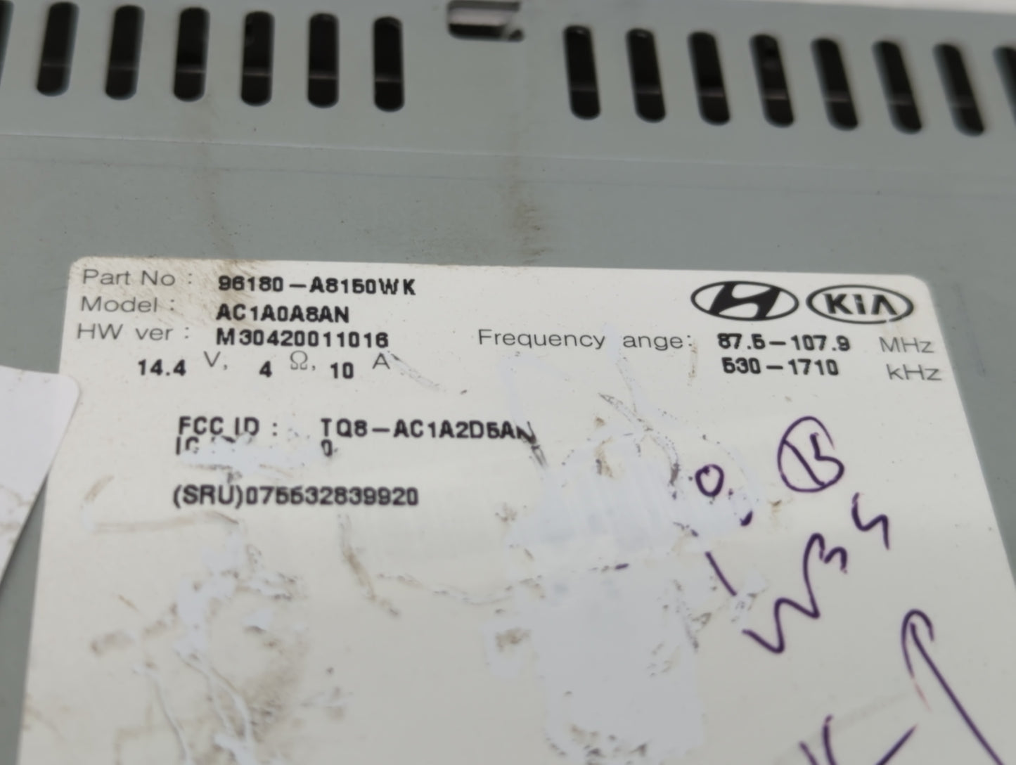 2016-2018 Kia Optima Radio AM FM Cd Player Receiver Replacement P/N:96180-A8150WK Fits Fits 2016 2017 2018 OEM Used Auto Par