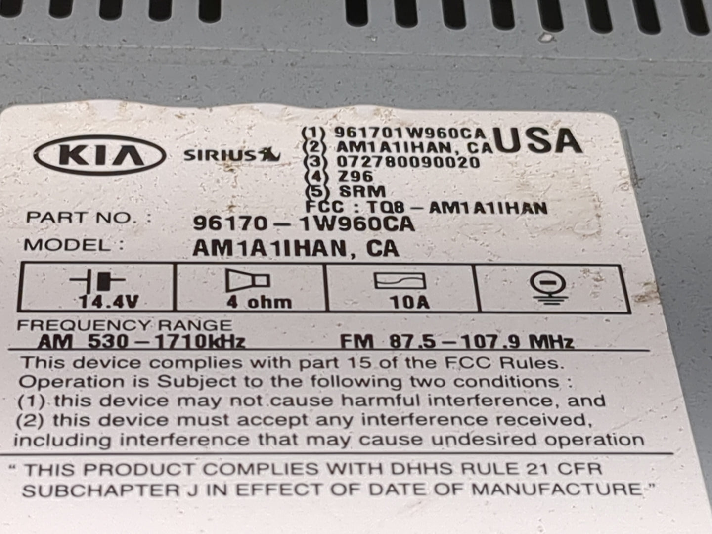 2016-2017 Kia Rio Radio AM FM Cd Player Receiver Replacement P/N:961701W960CA AM1A1IHAN, 96170-1W960CA Fits Fits 2016 2017 O